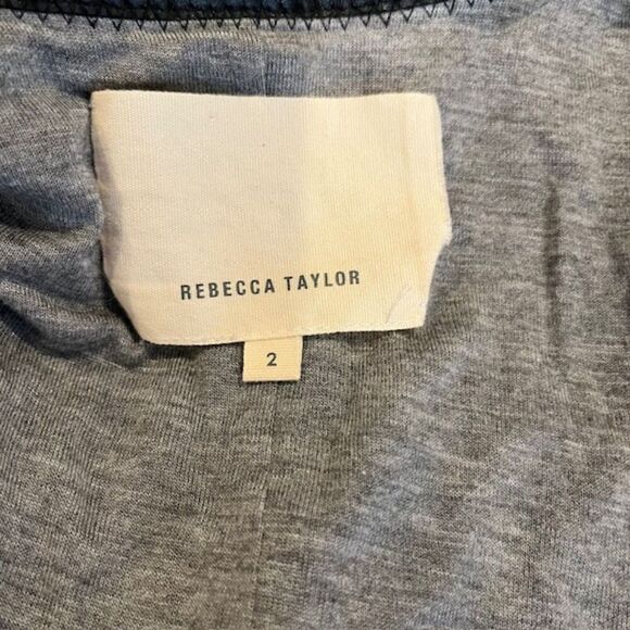 Rebecca Taylor Peplum Zip Blazer Cotton Blend Lamb Leather Trim Black Size 2 - Picture 4 of 11